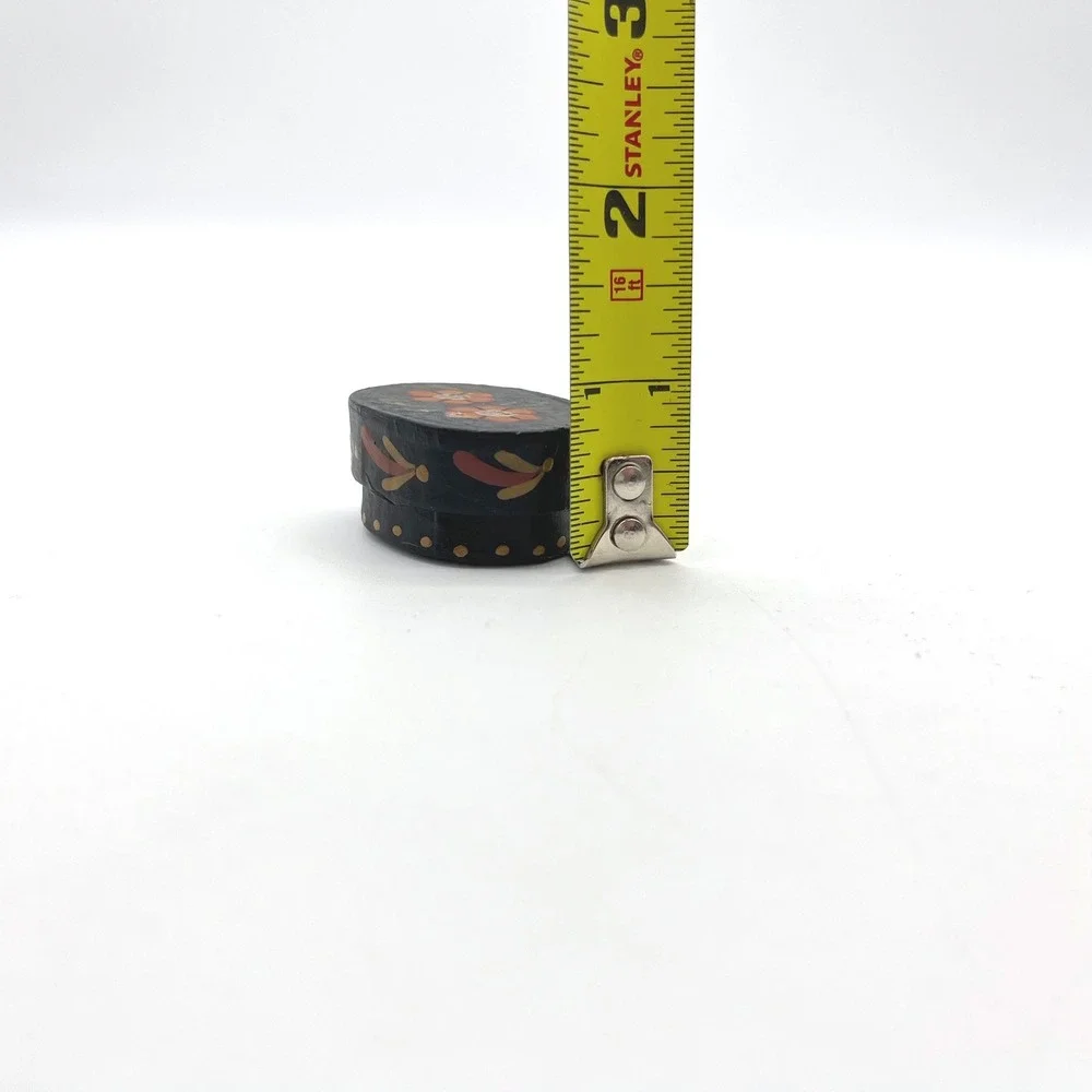 Vintage Folk‎ Art Hand Painted Miniature Trinket Box Floral Black Oval